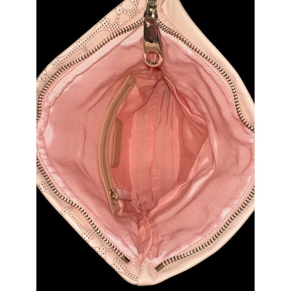 Folli Follie Purse Pink Leather Perforated Heart Etched Folding Clutch Greece - Picture 9 of 11